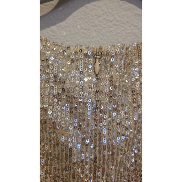 7 For All Mankind Shift Dress Womens L Gold Sequin Long Sleeve Scoop Neck - Picture 10 of 10